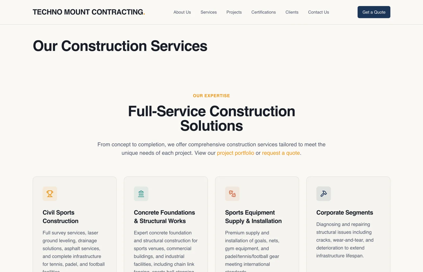 Techno Mount Contracting website, screen 3